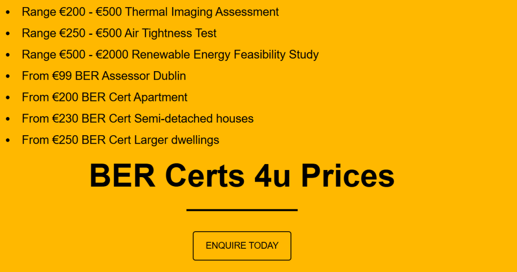 The Definitive 2025 BER Cert Price Guide. Quotelf accurate / transparent prices. 1,039 submissions, €148 Min €4,693 Max Avg €291.87 Avg Price